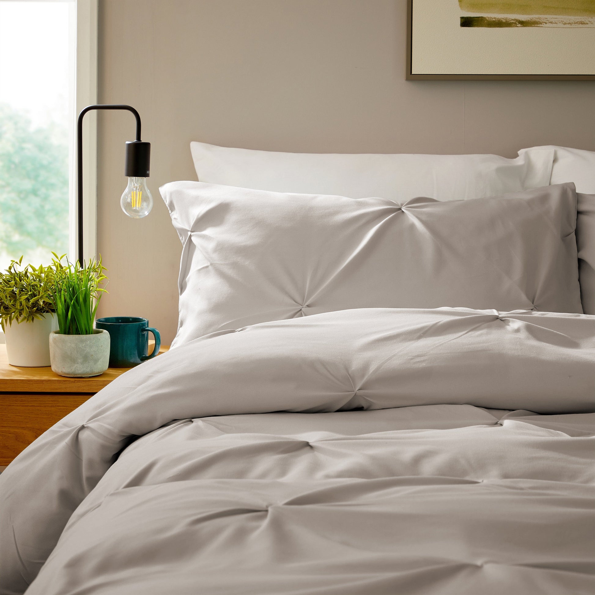 Pintuck Natural Cotton Rich Duvet Cover Set with Pillowcases Soft Breathable Easy Care Bedding Set Quilt Cover by OLIVIA ROCCO Duvet Cover