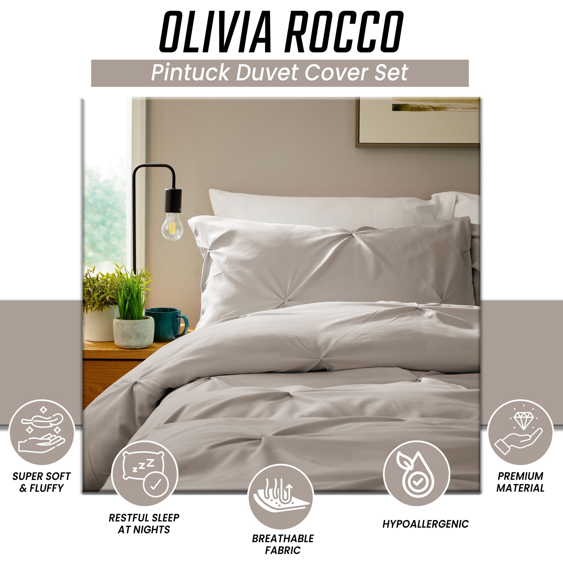 Pintuck Natural Cotton Rich Duvet Cover Set with Pillowcases Soft Breathable Easy Care Bedding Set Quilt Cover by OLIVIA ROCCO Duvet Cover