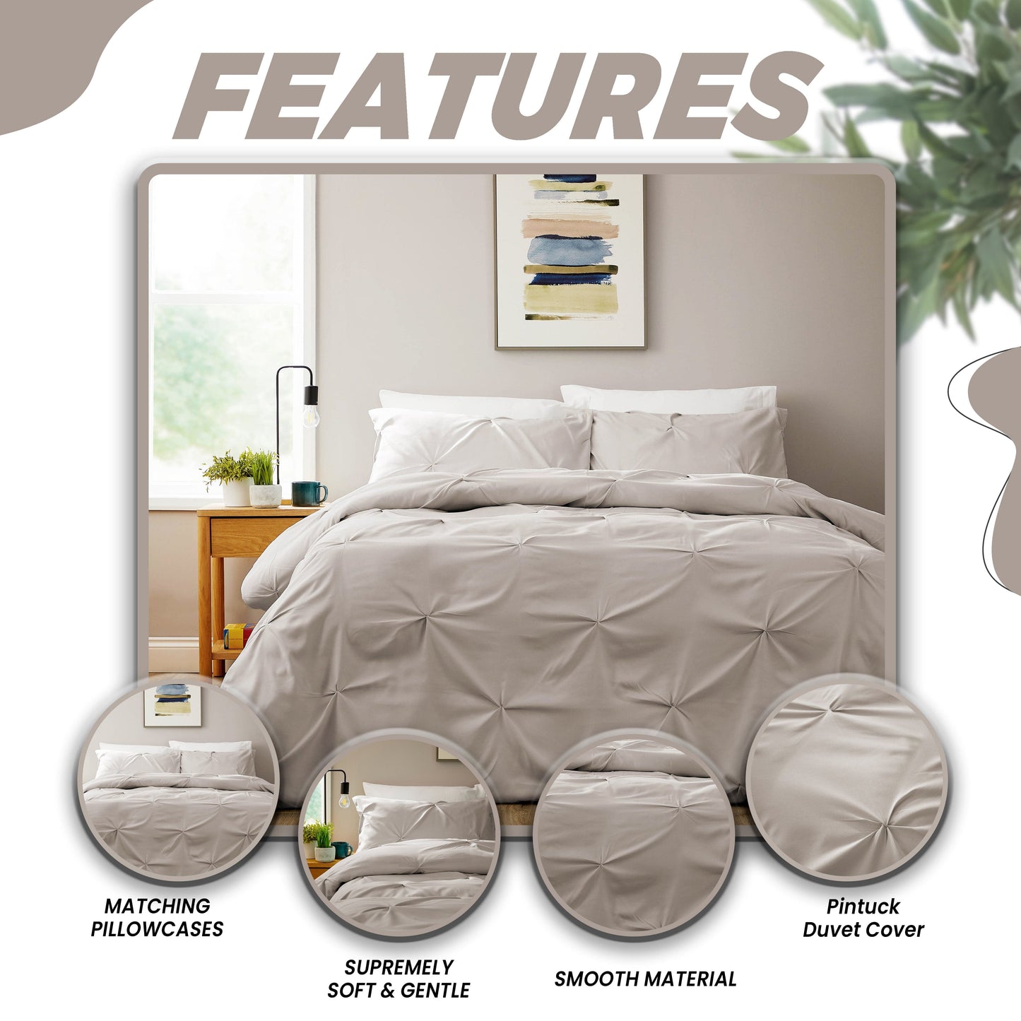 Pintuck Natural Cotton Rich Duvet Cover Set with Pillowcases Soft Breathable Easy Care Bedding Set Quilt Cover by OLIVIA ROCCO Duvet Cover