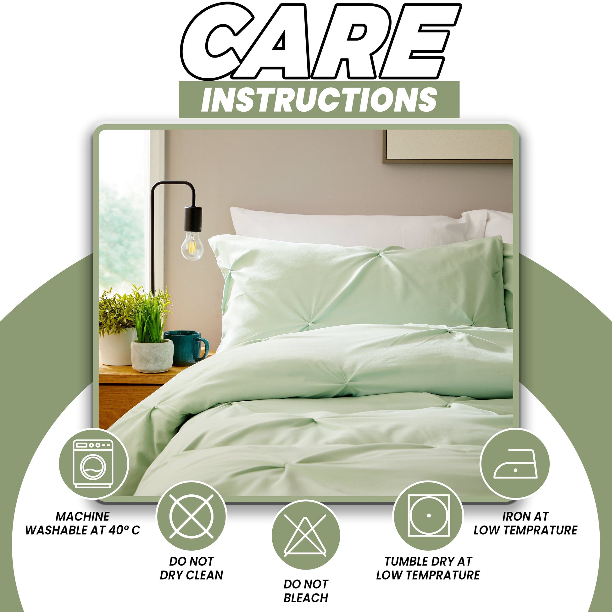 Pintuck Sage Green Cotton Rich Duvet Cover Set with Pillowcases Soft Breathable Easy Care Bedding Set Quilt Cover by OLIVIA ROCCO Duvet Cover