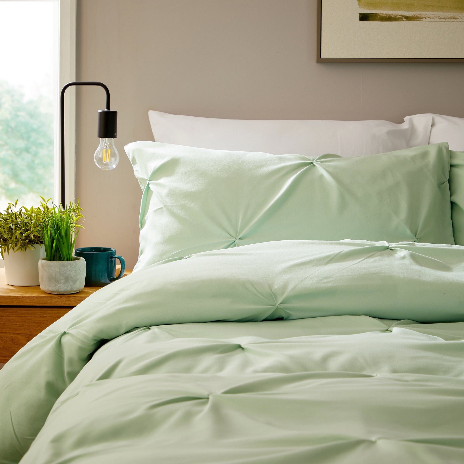 Pintuck Sage Green Cotton Rich Duvet Cover Set with Pillowcases Soft Breathable Easy Care Bedding Set Quilt Cover by OLIVIA ROCCO Duvet Cover
