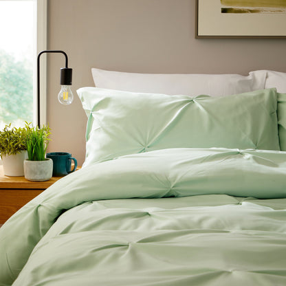 Pintuck Sage Green Cotton Rich Duvet Cover Set with Pillowcases Soft Breathable Easy Care Bedding Set Quilt Cover by OLIVIA ROCCO Duvet Cover