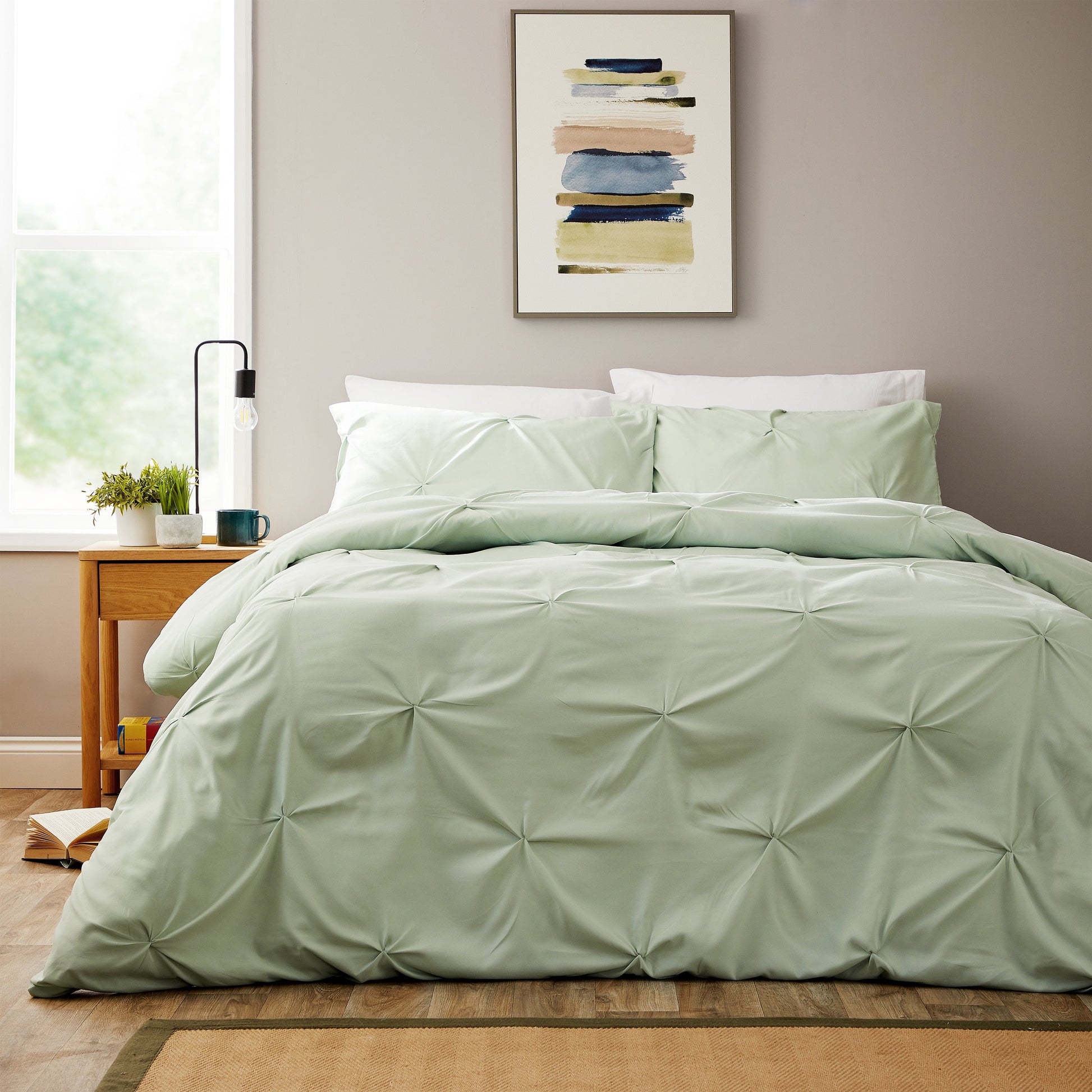Pintuck Sage Green Cotton Rich Duvet Cover Set with Pillowcases Soft Breathable Easy Care Bedding Set Quilt Cover by OLIVIA ROCCO SINGLE Duvet Cover