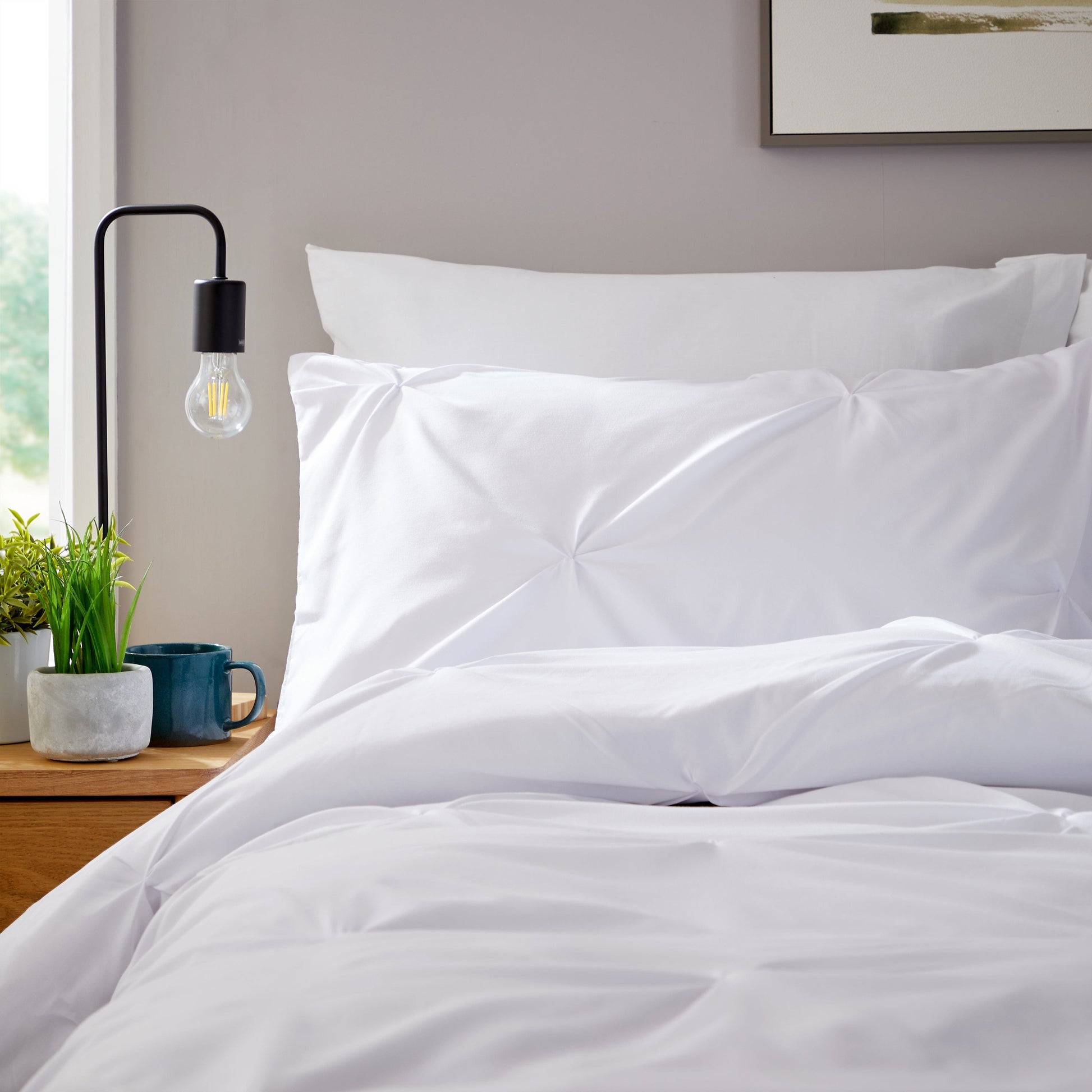 Pintuck White Cotton Rich Duvet Cover Set with Pillowcases Soft Breathable Easy Care Bedding Set Quilt Cover by OLIVIA ROCCO Duvet Cover