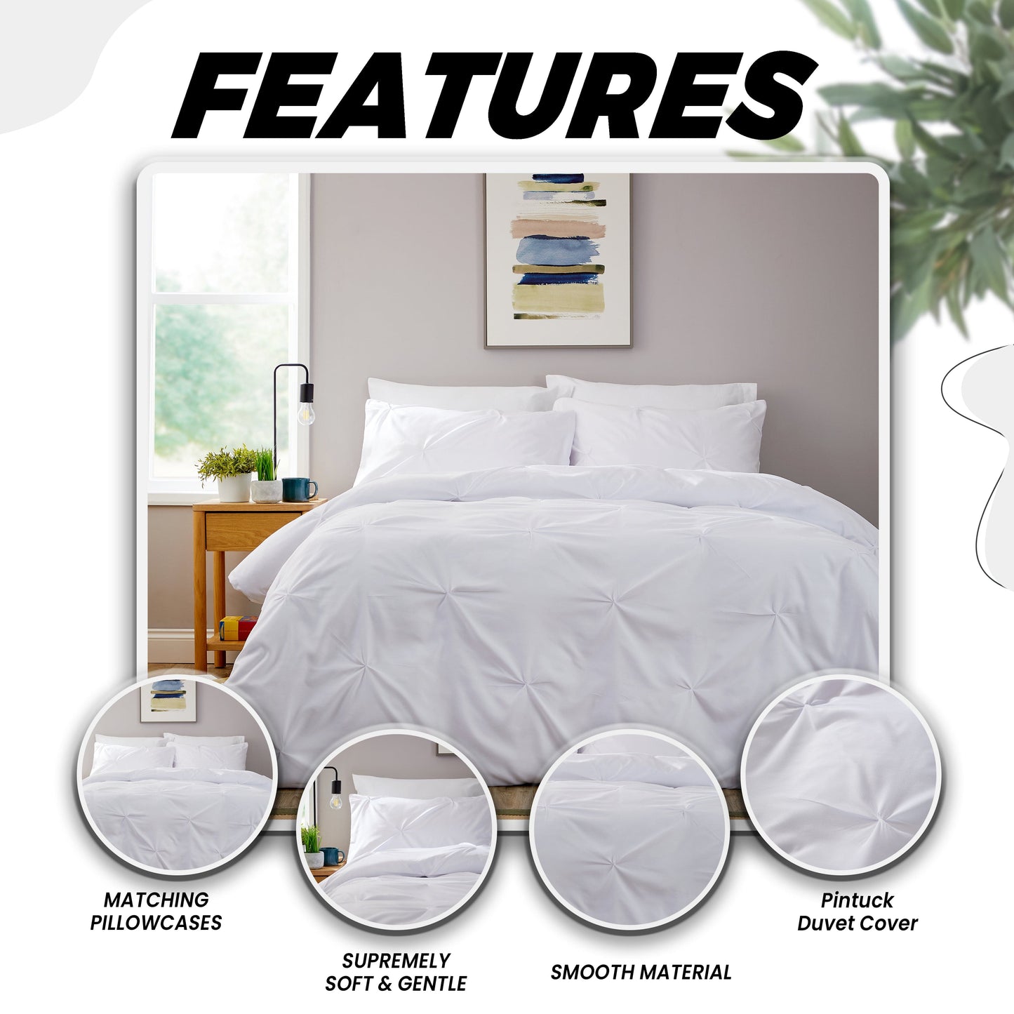 Pintuck White Cotton Rich Duvet Cover Set with Pillowcases Soft Breathable Easy Care Bedding Set Quilt Cover by OLIVIA ROCCO Duvet Cover