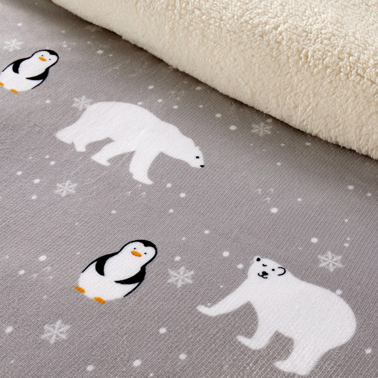 Polar Bear and Penguin Teddy Fleece Duvet Set with Reversible