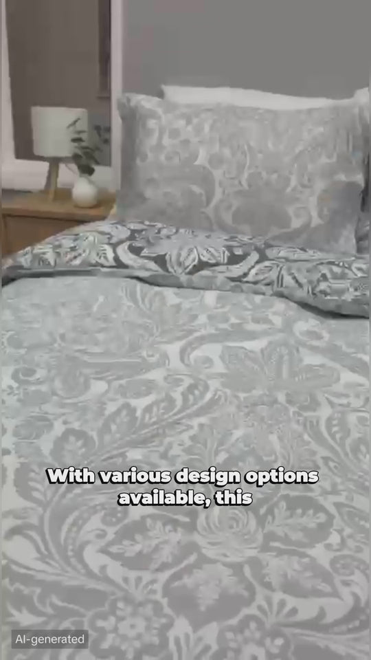 OLIVIA ROCCO Aria Grey Printed Reversible Duvet Cover Set Quilted Microfibre Blend