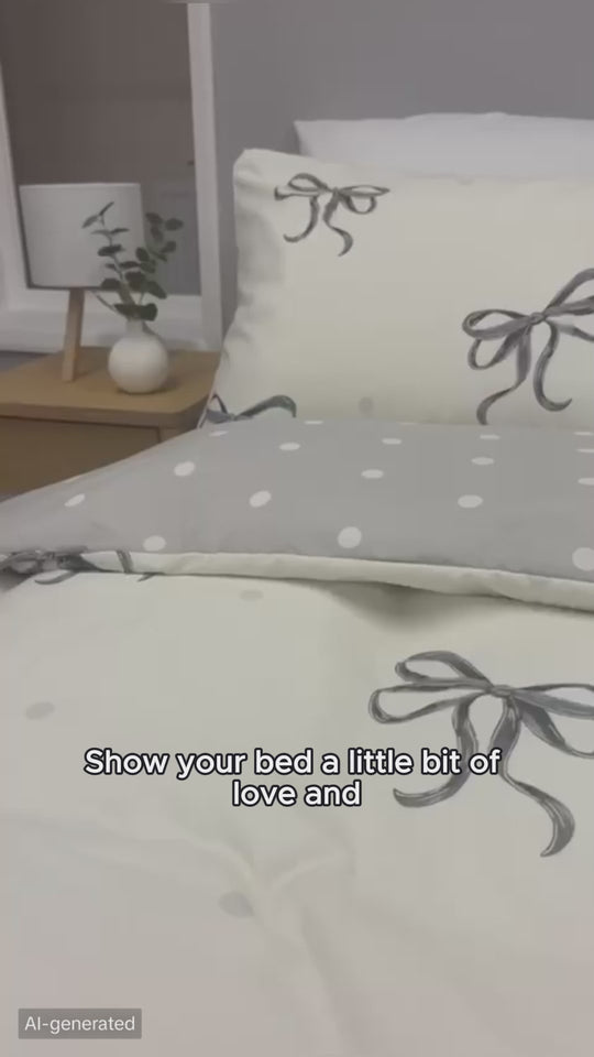 OLIVIA ROCCO Bows Black Printed Reversible Duvet Cover Set Quilted Microfibre Blend