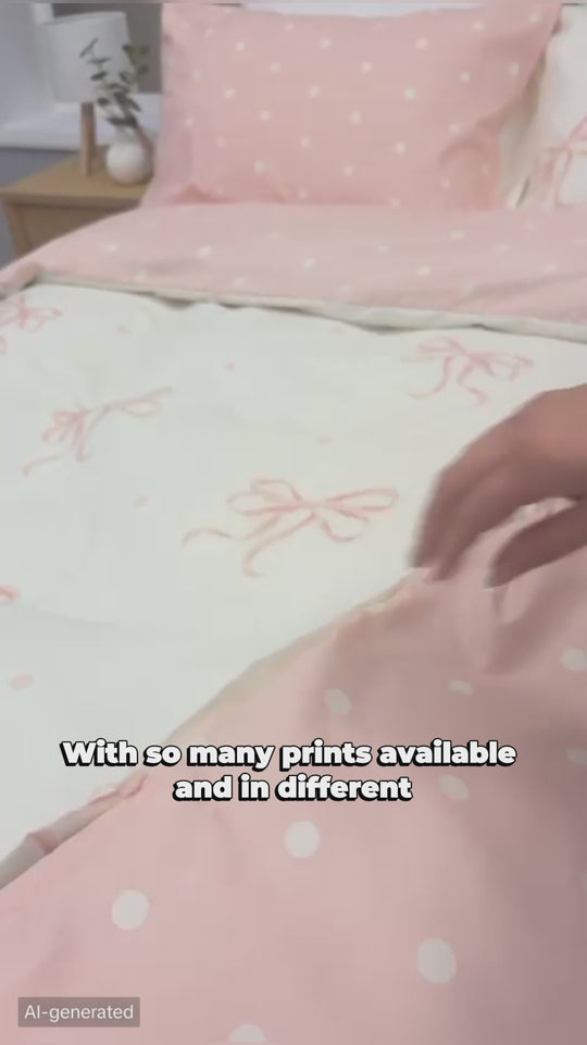 OLIVIA ROCCO Bows Pink Printed Reversible Duvet Cover Set Quilted Microfibre Blend