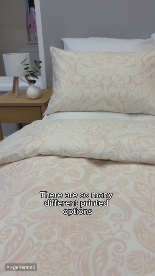 OLIVIA ROCCO Aria Natural Printed Reversible Duvet Cover Set Quilted Microfibre Blend