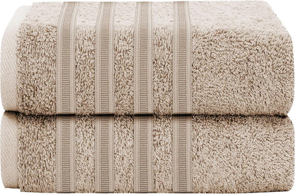 Ritz Viscose Stripe Super Soft Cotton Luxury Absorbent Towels, Jumbo Bath Sheet Packs & Towel Bale Sets Available by OLIVIA ROCCO 2 PK JUMBO BATH SHEET / TAUPE Towels
