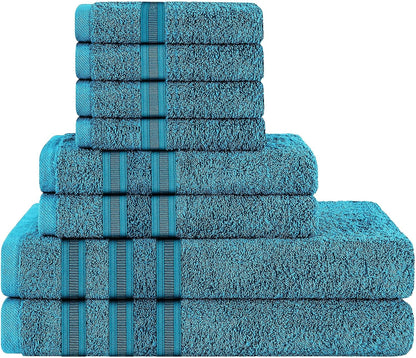 Ritz Viscose Stripe Super Soft Cotton Luxury Absorbent Towels, Jumbo Bath Sheet Packs & Towel Bale Sets Available by OLIVIA ROCCO 8 PIECE TOWEL  BALE / TEAL Towels