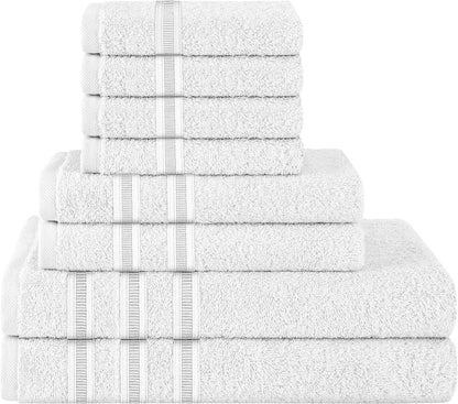 Ritz Viscose Stripe Super Soft Cotton Luxury Absorbent Towels, Jumbo Bath Sheet Packs & Towel Bale Sets Available by OLIVIA ROCCO 8 PIECE TOWEL  BALE / WHITE Towels