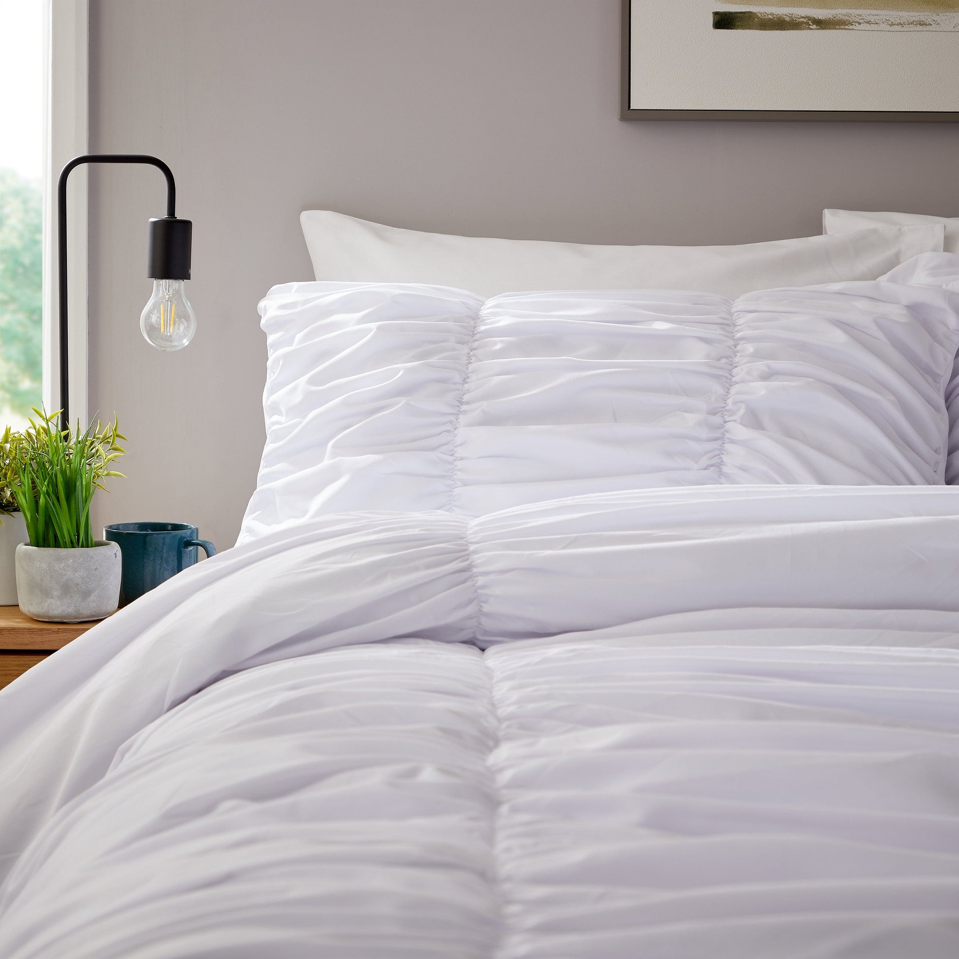 Ruched White Cotton Rich Duvet Cover Set with Pillowcases Ruffle Bedding Super Soft Easy Care Quilt Bed Linen by OLIVIA ROCCO Duvet Cover
