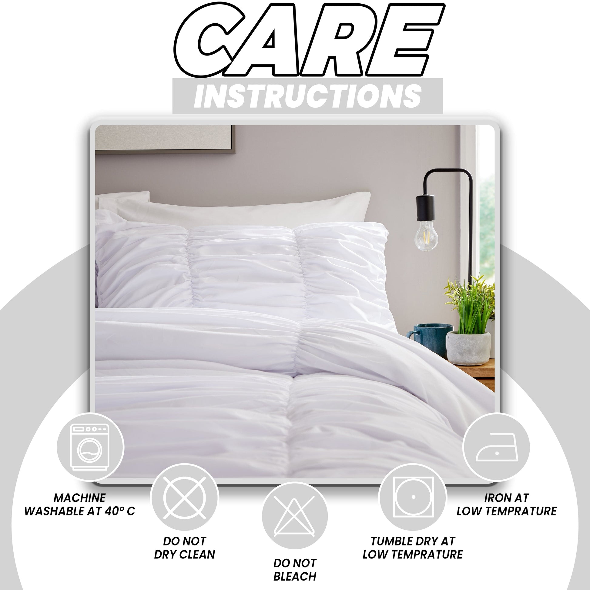 Ruched White Cotton Rich Duvet Cover Set with Pillowcases Ruffle Bedding Super Soft Easy Care Quilt Bed Linen by OLIVIA ROCCO Duvet Cover