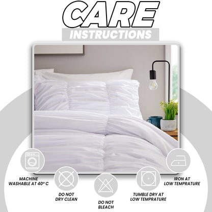 Ruched White Cotton Rich Duvet Cover Set with Pillowcases Ruffle Bedding Super Soft Easy Care Quilt Bed Linen by OLIVIA ROCCO Duvet Cover