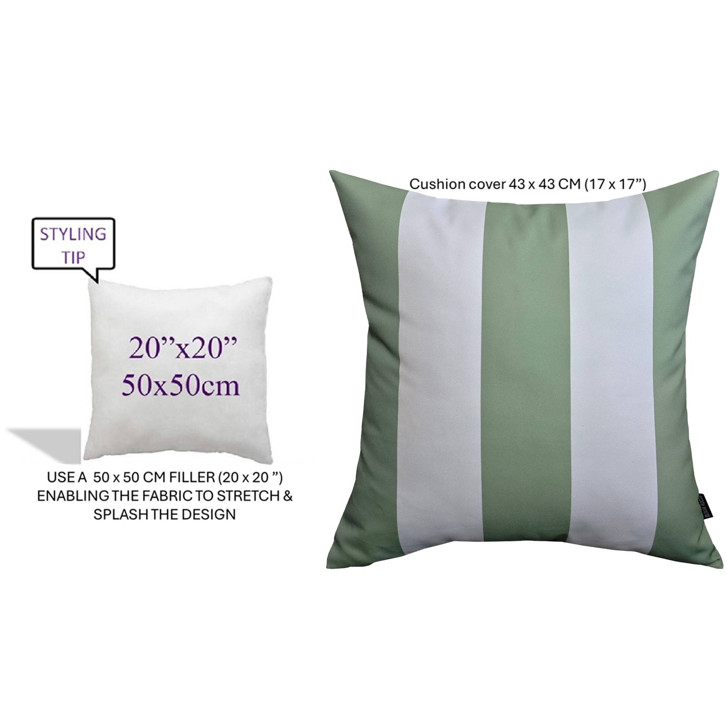 Sage Green Stripes Waterproof Cushion Covers 43 x 43 cm Reversible Breathable Decorative Cover for Indoor & Outdoor Use Patio Garden Sofa Bed Chair by OLIVIA ROCCO SAGE GREEN STRIPES / 43 x 43 CM Cushions