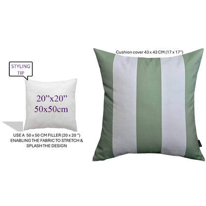 Sage Green Stripes Waterproof Cushion Covers 43 x 43 cm Reversible Breathable Decorative Cover for Indoor & Outdoor Use Patio Garden Sofa Bed Chair by OLIVIA ROCCO SAGE GREEN STRIPES / 43 x 43 CM Cushions