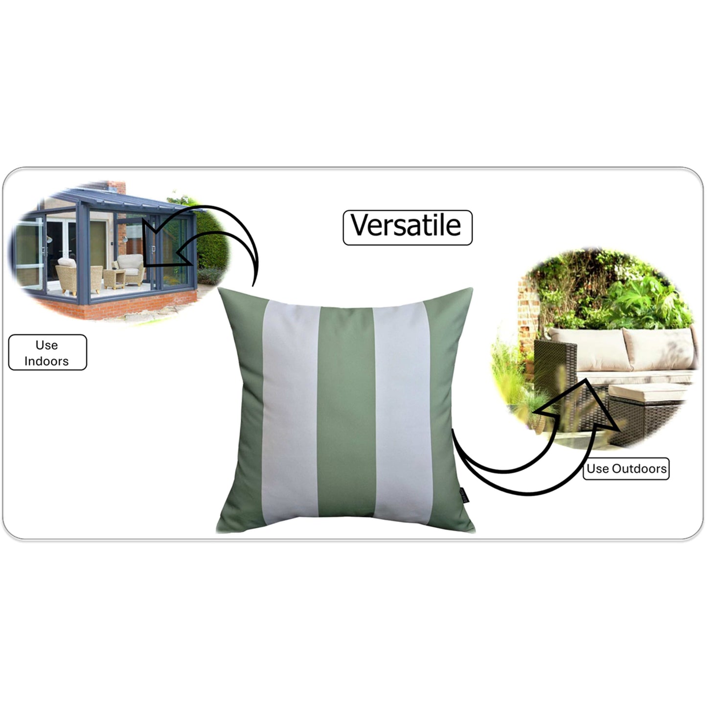 Sage Green Stripes Waterproof Cushion Covers 43 x 43 cm Reversible Breathable Decorative Cover for Indoor & Outdoor Use Patio Garden Sofa Bed Chair by OLIVIA ROCCO SAGE GREEN STRIPES / 43 x 43 CM Cushions