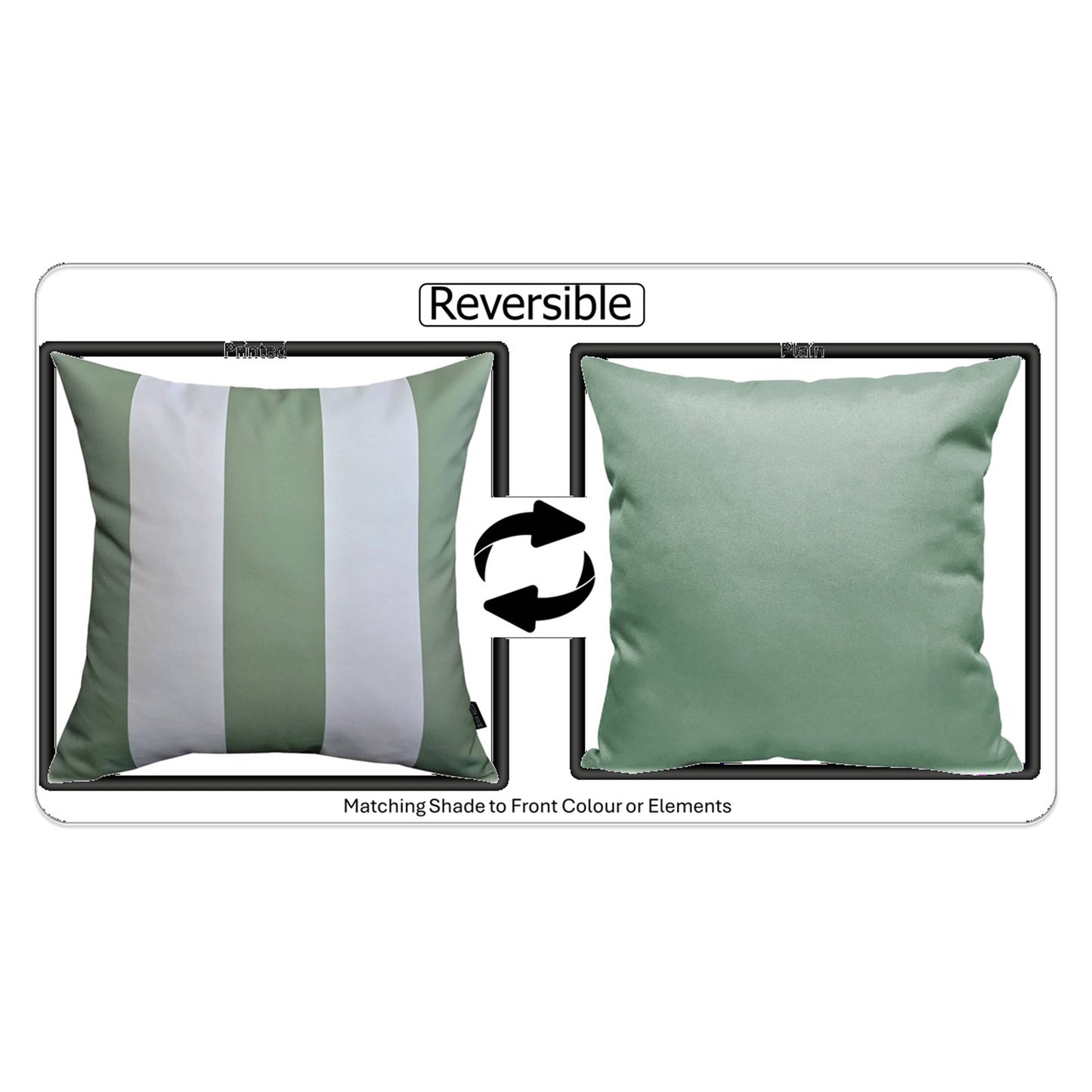 Sage Green Stripes Waterproof Cushion Covers 43 x 43 cm Reversible Breathable Decorative Cover for Indoor & Outdoor Use Patio Garden Sofa Bed Chair by OLIVIA ROCCO SAGE GREEN STRIPES / 43 x 43 CM Cushions