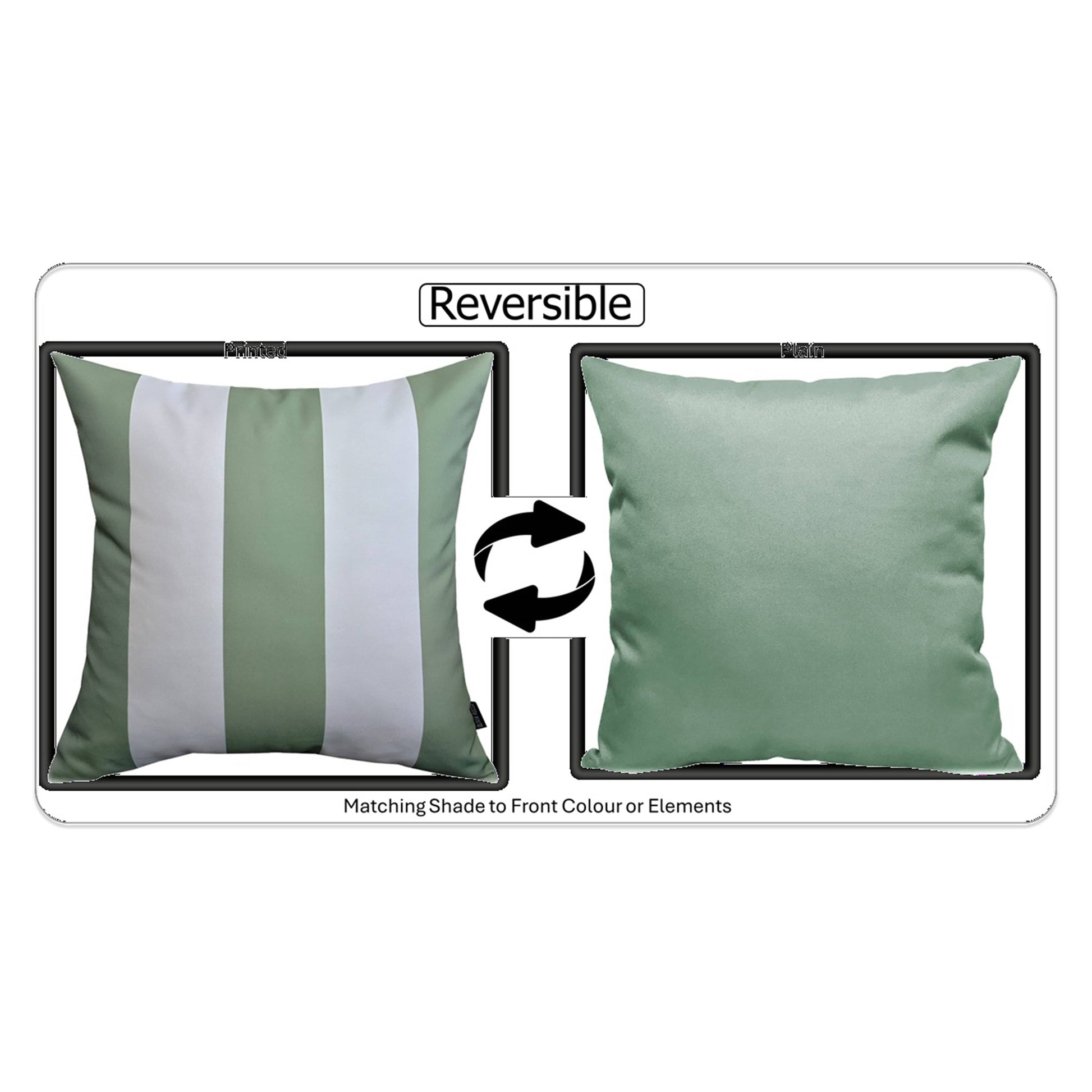 Sage Green Stripes Waterproof Cushion Covers 43 x 43 cm Reversible Breathable Decorative Cover for Indoor & Outdoor Use Patio Garden Sofa Bed Chair by OLIVIA ROCCO SAGE GREEN STRIPES / 43 x 43 CM Cushions