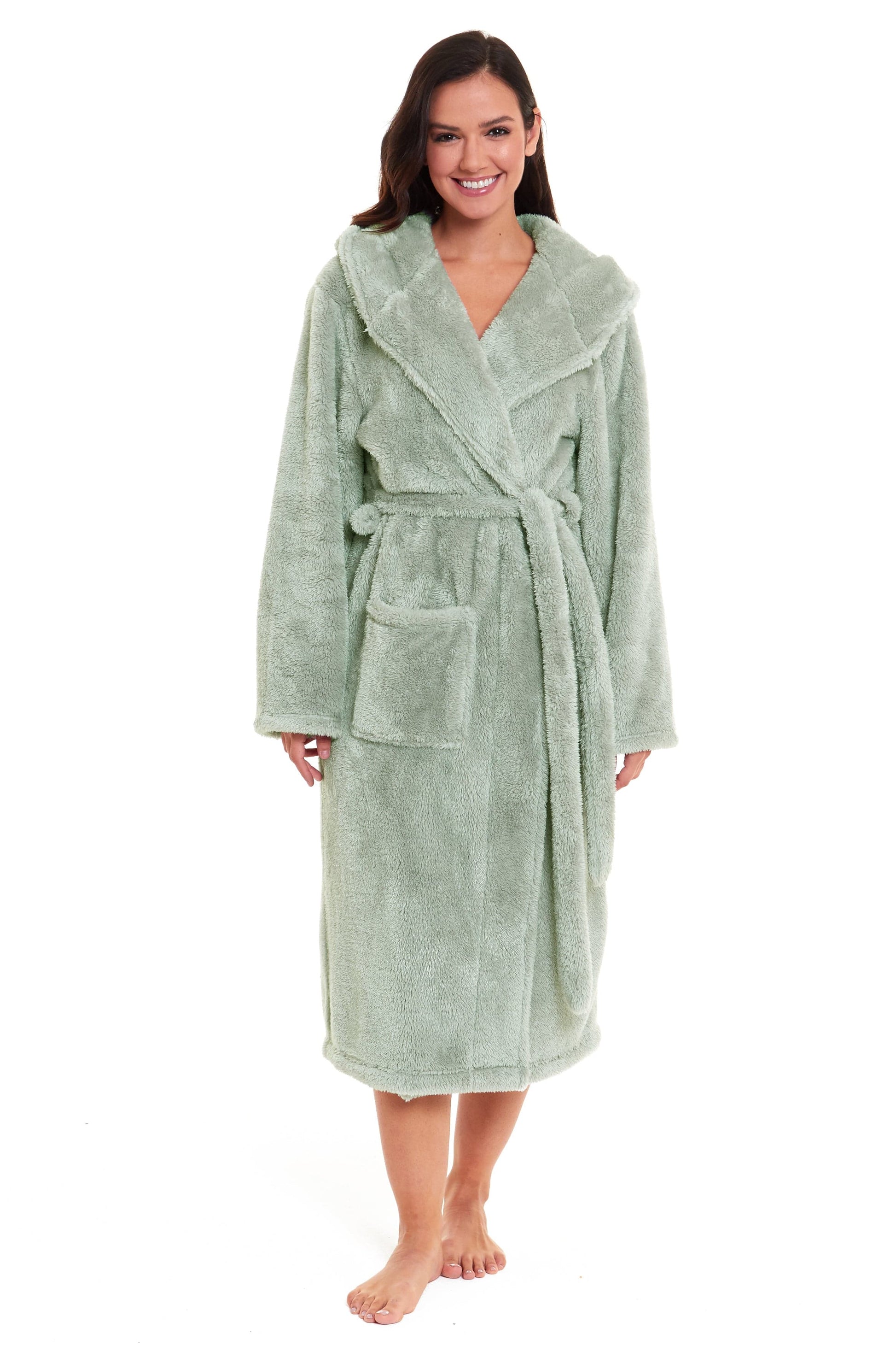 Women's Sage Green Fleece Dressing Gown, Ladies Robes Daisy Dreamer Sleepwear & Loungewear