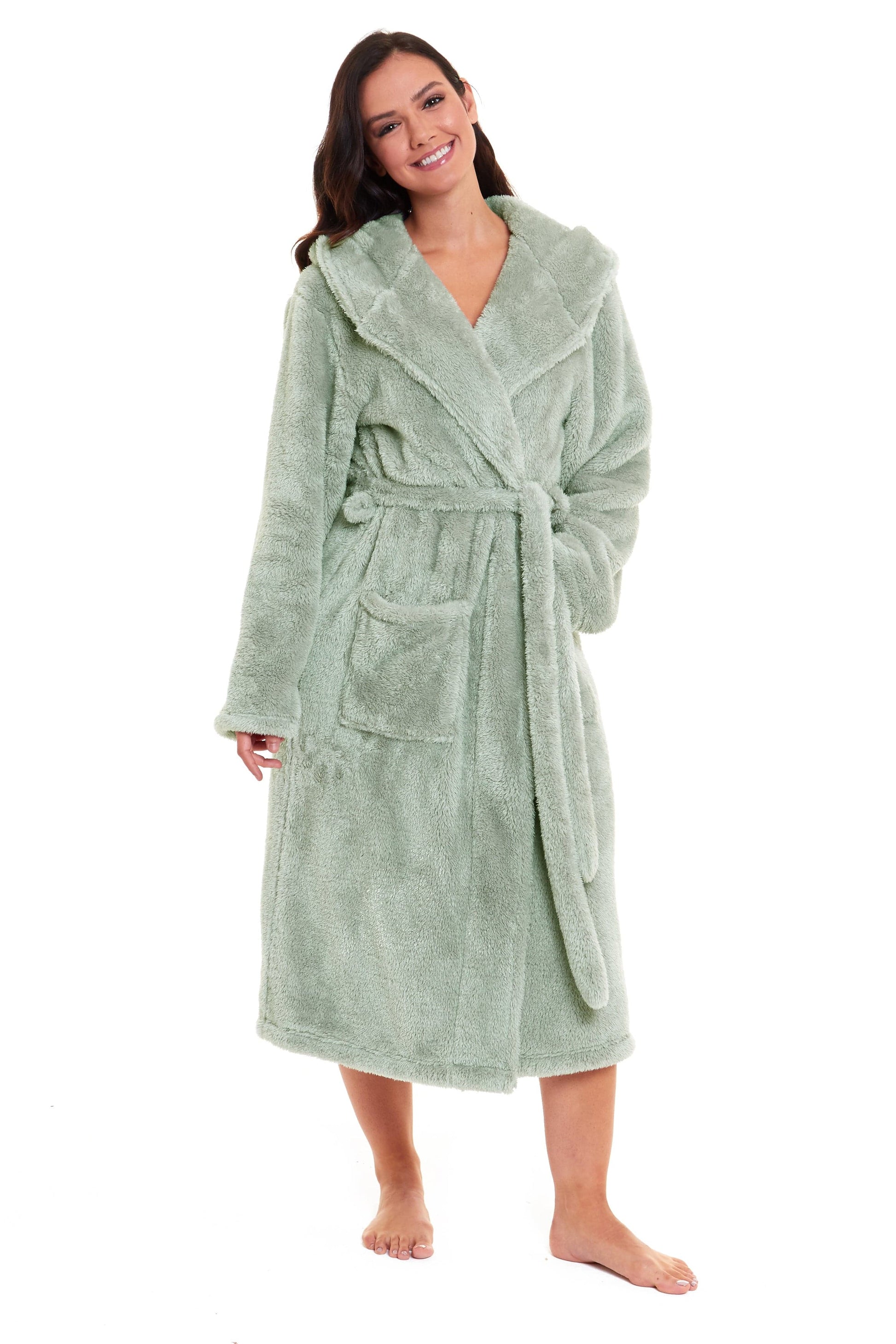 Women's Sage Green Fleece Dressing Gown, Ladies Robes Daisy Dreamer Sleepwear & Loungewear