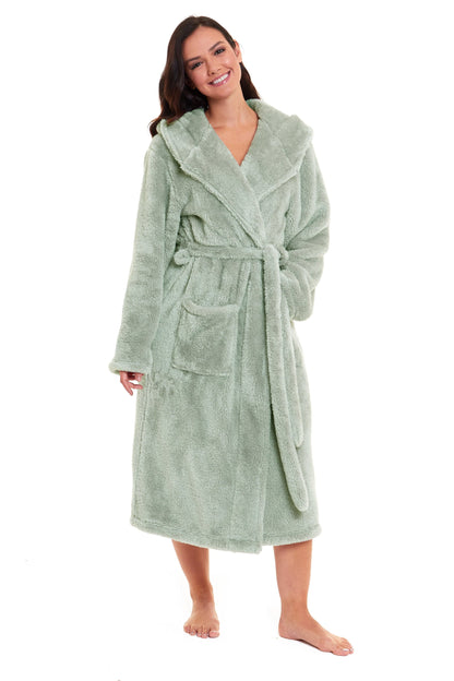 Women's Sage Green Fleece Dressing Gown, Ladies Robes Daisy Dreamer Sleepwear & Loungewear