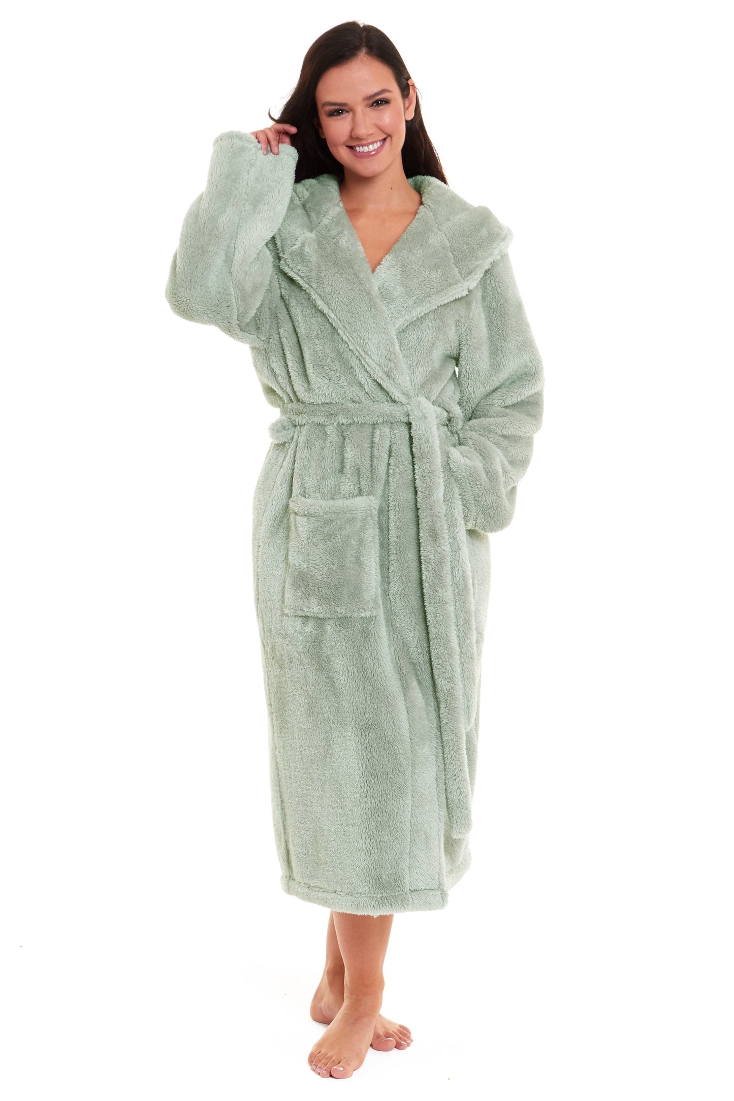 Women's Sage Green Fleece Dressing Gown, Ladies Robes Daisy Dreamer Sleepwear & Loungewear