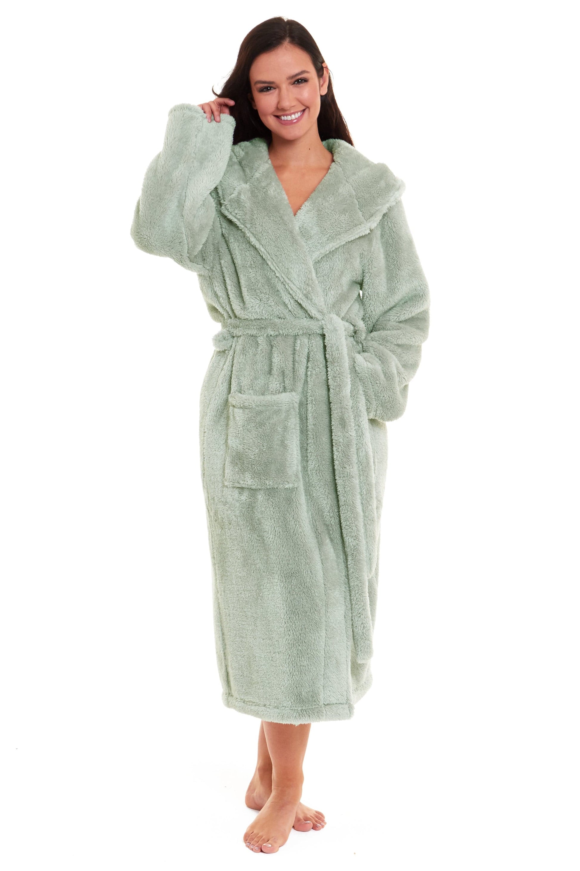 Women's Sage Green Fleece Dressing Gown, Ladies Robes Daisy Dreamer Sleepwear & Loungewear