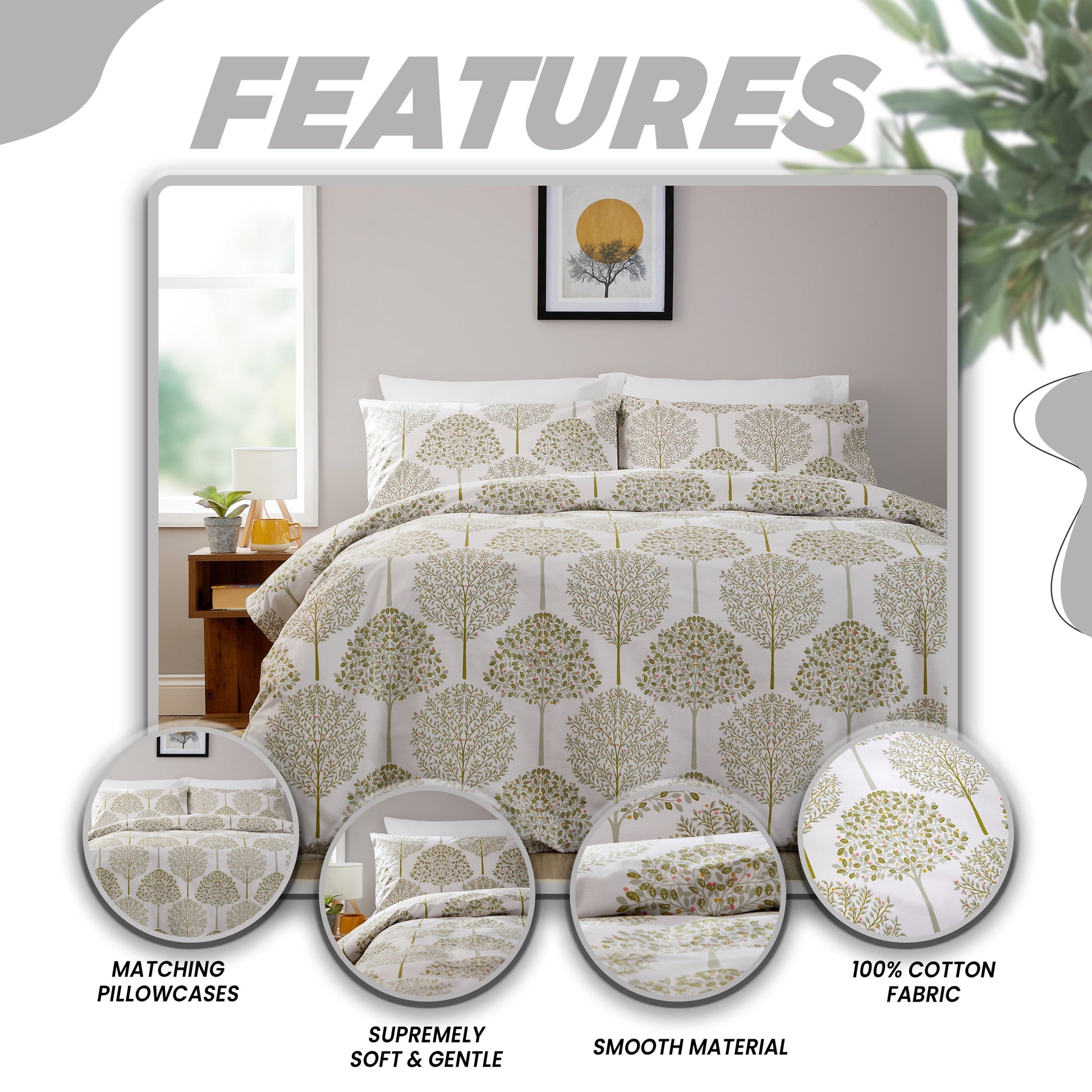 Sion Sage Green 200 Thread Count Cotton Duvet Cover Set Printed Quilt Covers With Pillowcases Bedding Bed Linen Sets by OLIVIA ROCCO Duvet Cover