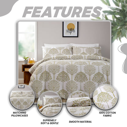 Sion Sage Green 200 Thread Count Cotton Duvet Cover Set Printed Quilt Covers With Pillowcases Bedding Bed Linen Sets by OLIVIA ROCCO Duvet Cover