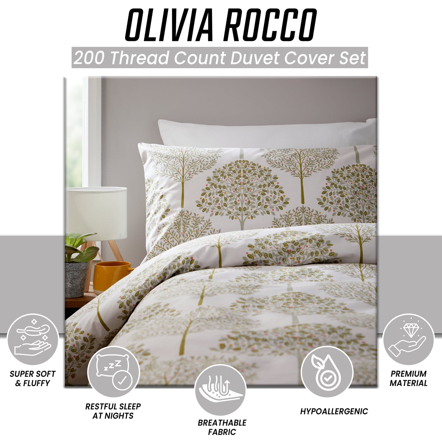 Sion Sage Green 200 Thread Count Cotton Duvet Cover Set Printed Quilt Covers With Pillowcases Bedding Bed Linen Sets by OLIVIA ROCCO Duvet Cover