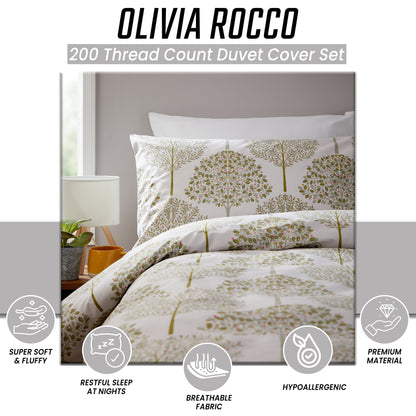 Sion Sage Green 200 Thread Count Cotton Duvet Cover Set Printed Quilt Covers With Pillowcases Bedding Bed Linen Sets by OLIVIA ROCCO Duvet Cover