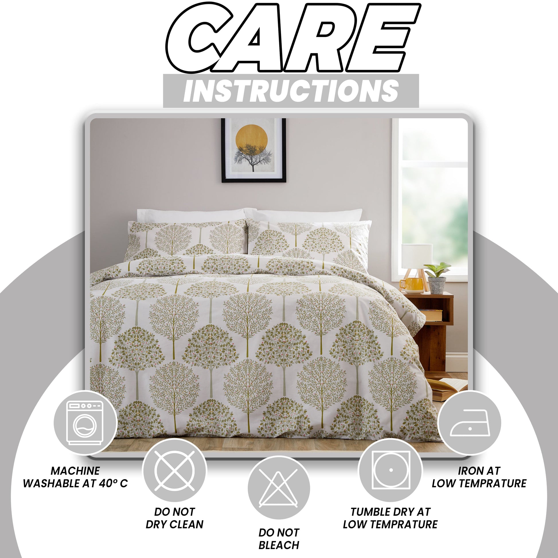 Sion Sage Green 200 Thread Count Cotton Duvet Cover Set Printed Quilt Covers With Pillowcases Bedding Bed Linen Sets by OLIVIA ROCCO Duvet Cover