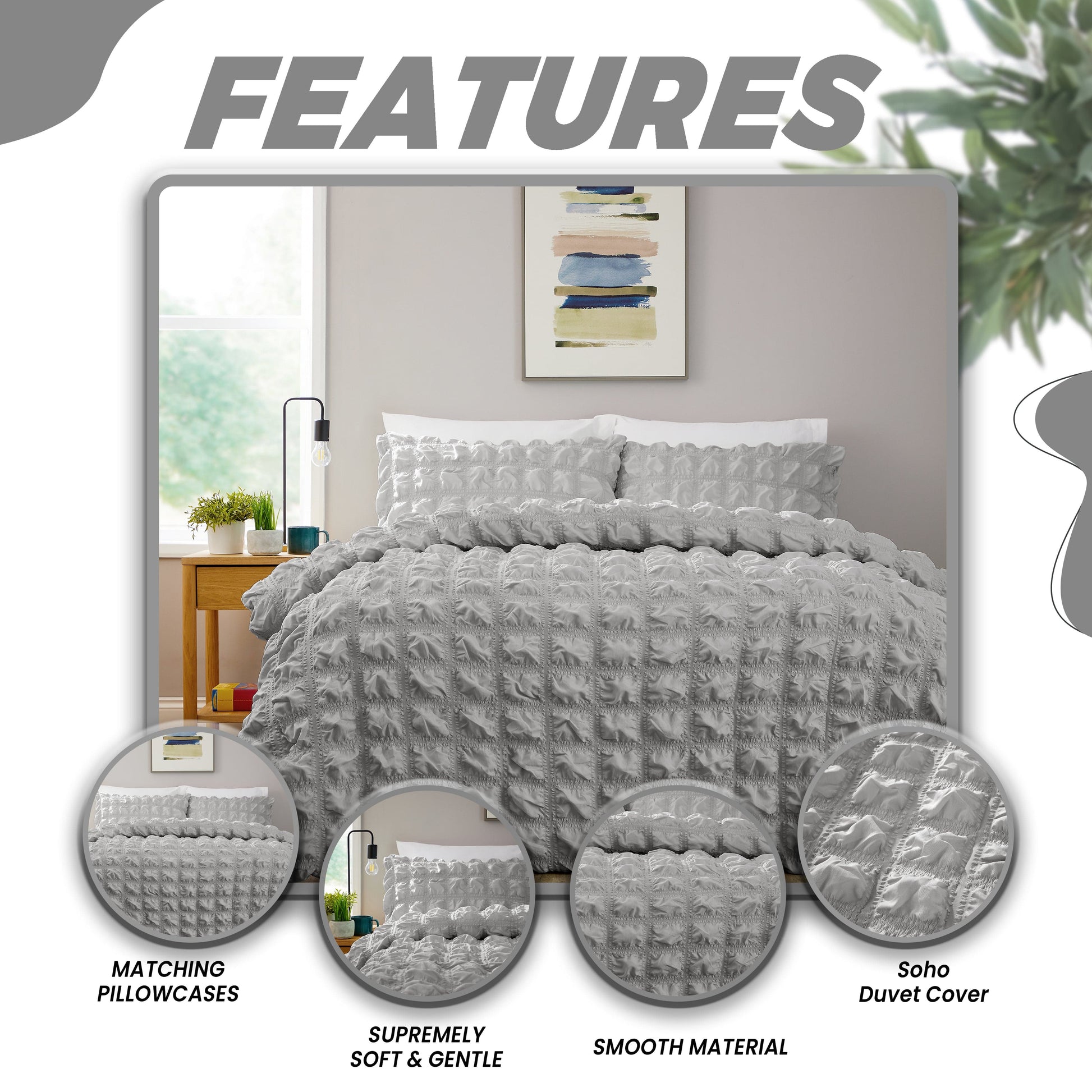 Soho Grey Cotton Rich Duvet Cover Set with Pillowcases Quilted Super Soft Easy Care Bedding Bed Linen Set by OLIVIA ROCCO Duvet Cover