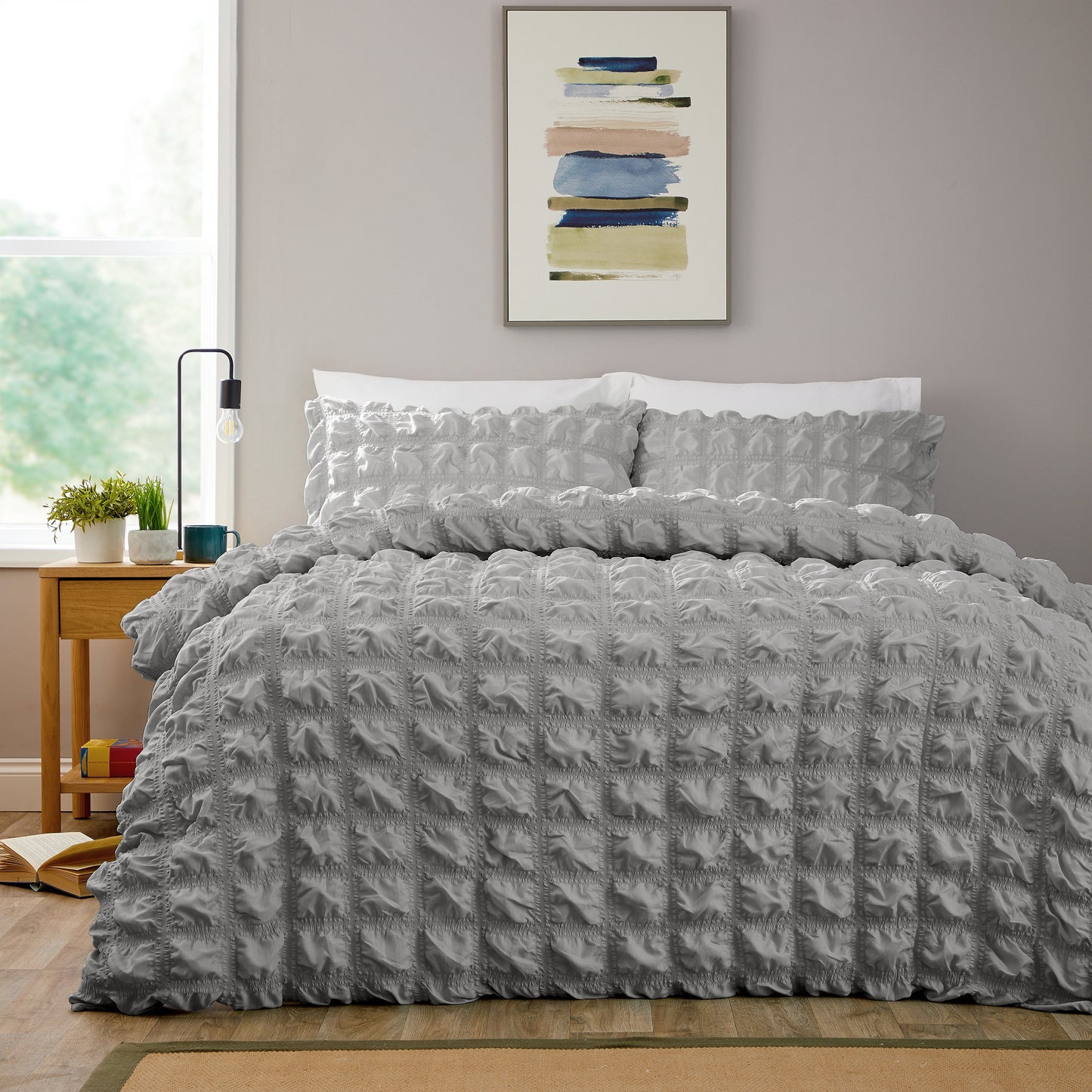Soho Grey Cotton Rich Duvet Cover Set with Pillowcases Quilted Super Soft Easy Care Bedding Bed Linen Set by OLIVIA ROCCO SINGLE Duvet Cover