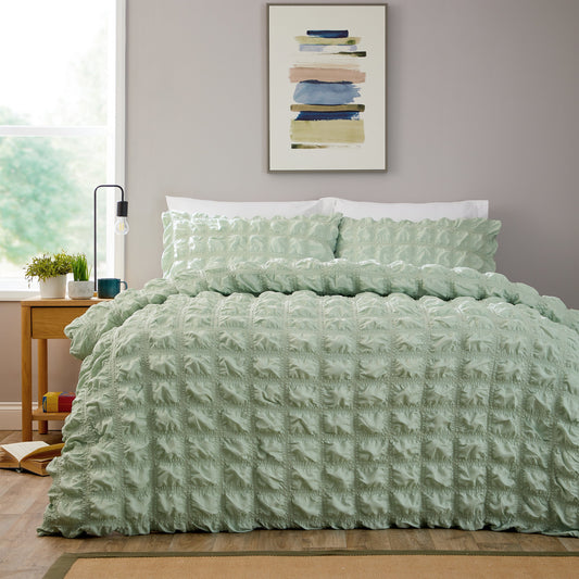 Soho Sage Green Cotton Rich Duvet Cover Set with Pillowcases Quilted Super Soft Easy Care Bedding Bed Linen Set by OLIVIA ROCCO SINGLE Duvet Cover
