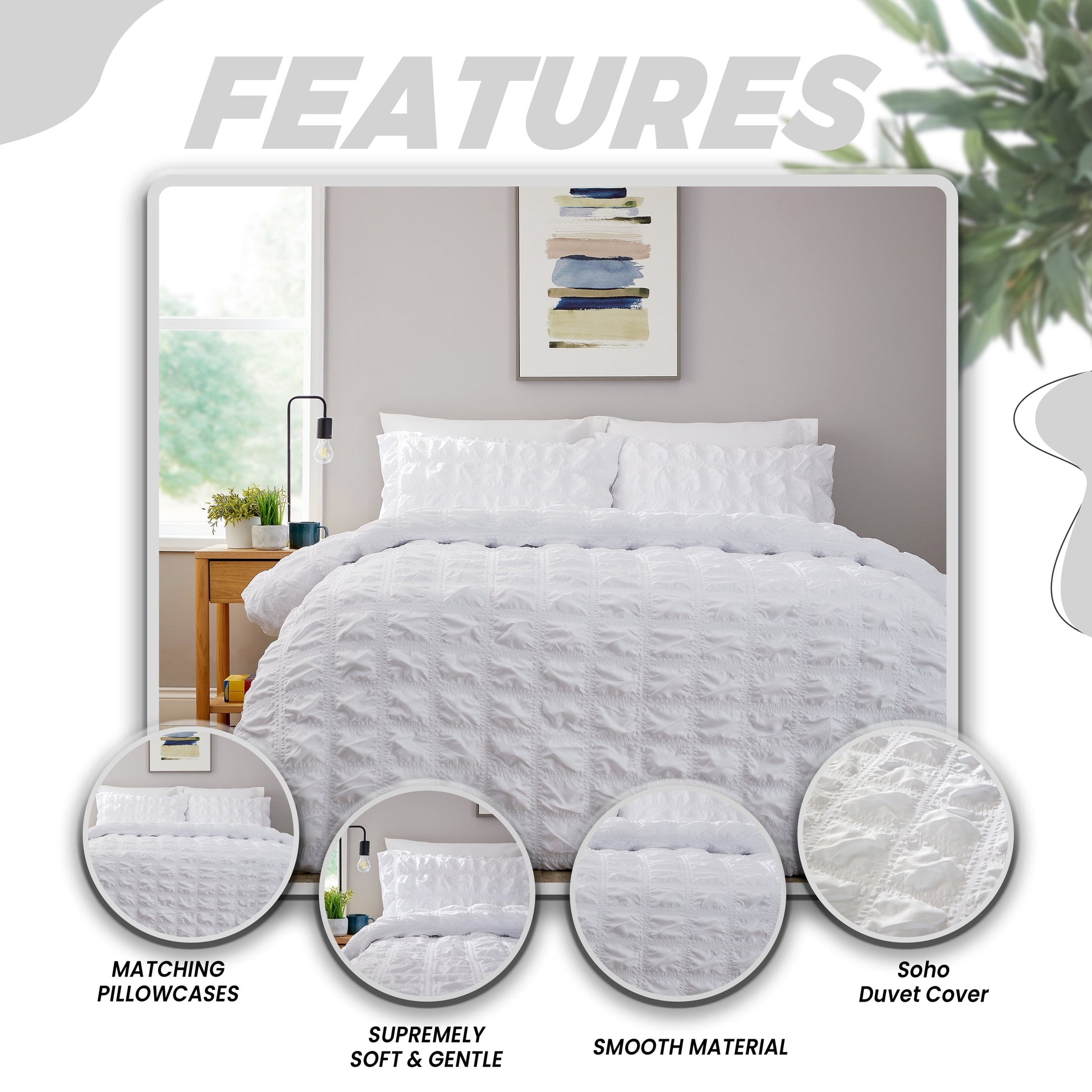 Soho White Cotton Rich Duvet Cover Set with Pillowcases Quilted Super Soft Easy Care Bedding Bed Linen Set by OLIVIA ROCCO Duvet Cover