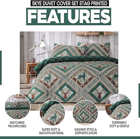 Skye Duvet Cover Set Stag Printed Design Easy Care Reversible Bedding Quilt Covers OLIVIA ROCCO Skye Duvet Cover Set