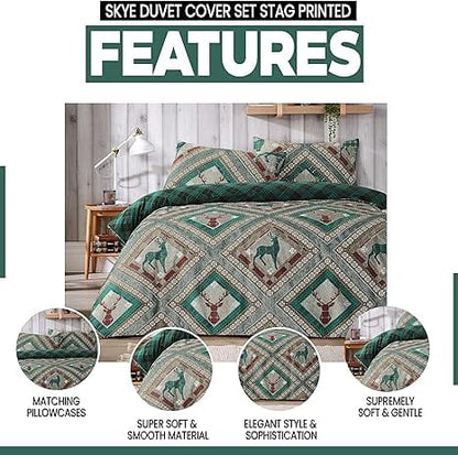 Skye Duvet Cover Set Stag Printed Design Easy Care Reversible Bedding Quilt Covers OLIVIA ROCCO Skye Duvet Cover Set
