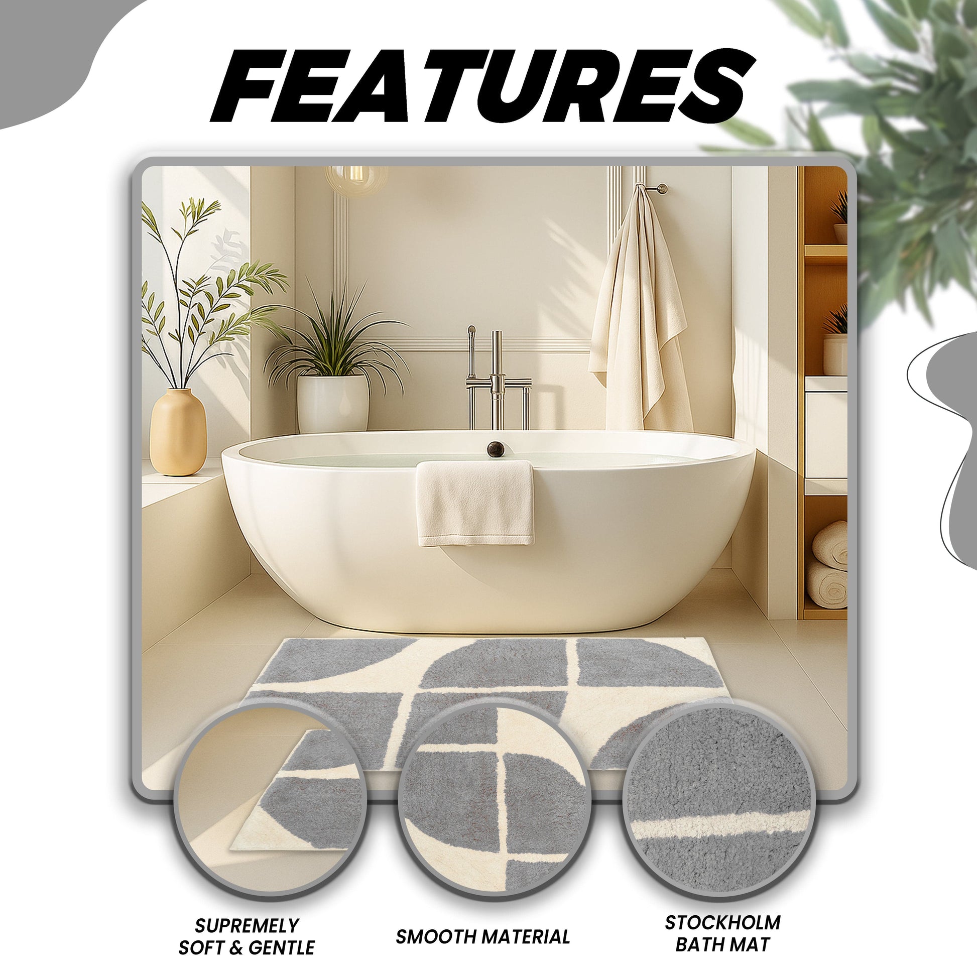 Stockholm Bath Mat Non Slip Backing Super Soft Water Absorbent Cotton Blend Mats Quick-Drying Bathroom Toilet Floor Rug by OLIVIA ROCCO Bath Mat