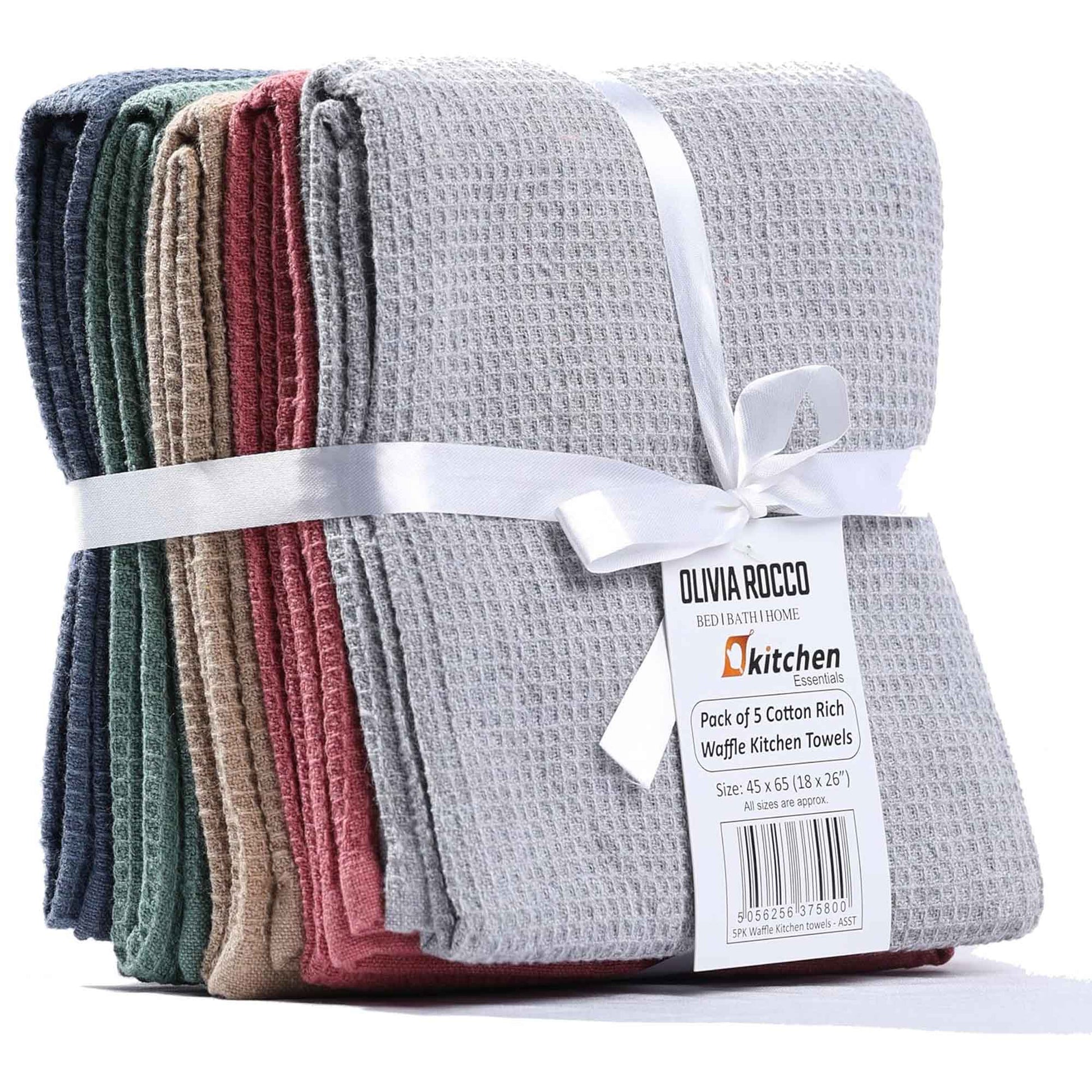Tea Towel Pack of 20 Waffle Kitchen Tea Towels Cotton Absorbent Long Lasting Catering Bar Dish Towel, Assorted by Olivia Rocco Assorted Tea Towel
