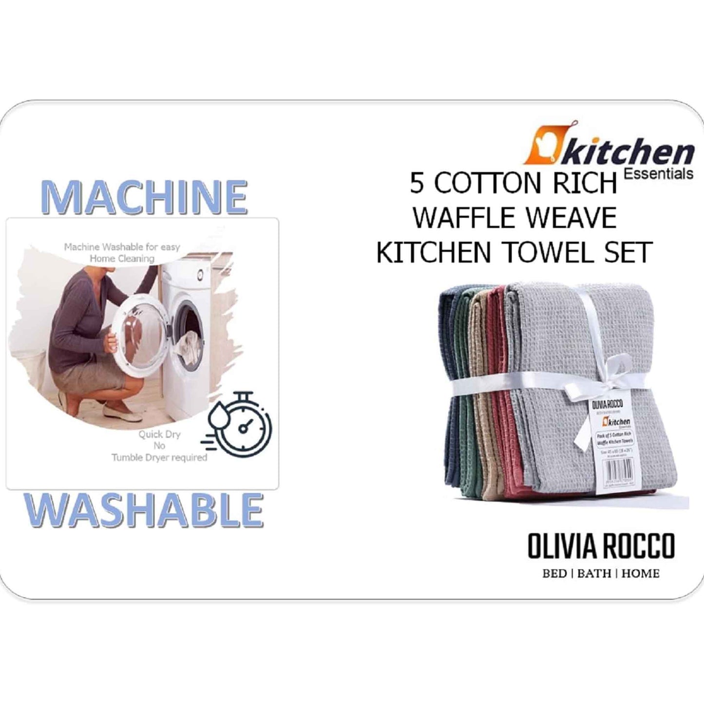 Tea Towel Pack of 20 Waffle Kitchen Tea Towels Cotton Absorbent Long Lasting Catering Bar Dish Towel, Assorted by Olivia Rocco Assorted Tea Towel