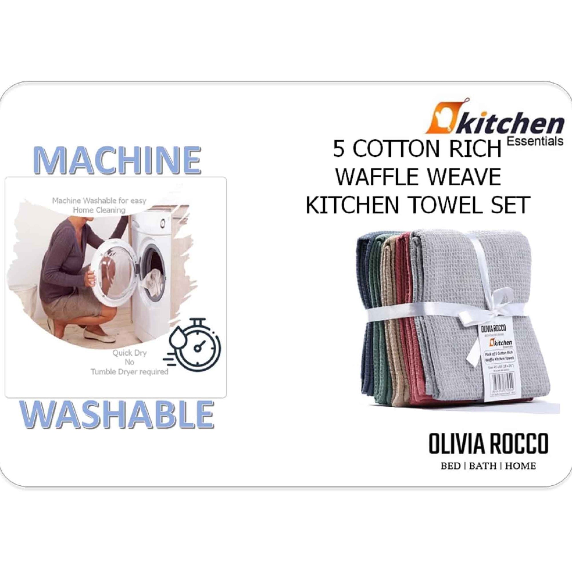 Tea Towel Pack of 20 Waffle Kitchen Tea Towels Cotton Absorbent Long Lasting Catering Bar Dish Towel, Assorted by Olivia Rocco Assorted Tea Towel