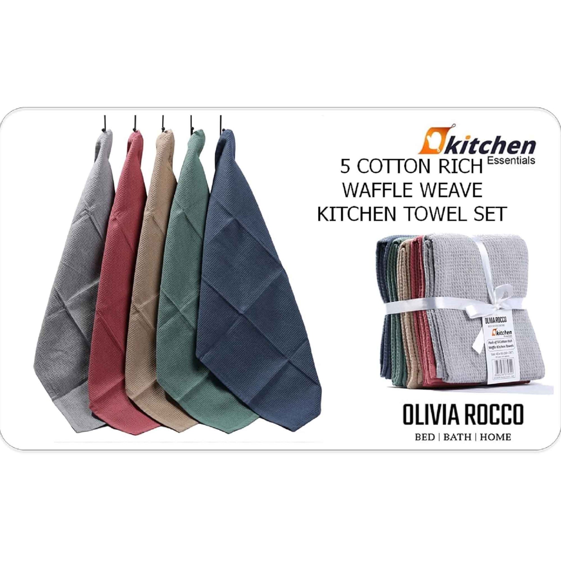 Tea Towel Pack of 20 Waffle Kitchen Tea Towels Cotton Absorbent Long Lasting Catering Bar Dish Towel, Assorted by Olivia Rocco Assorted Tea Towel