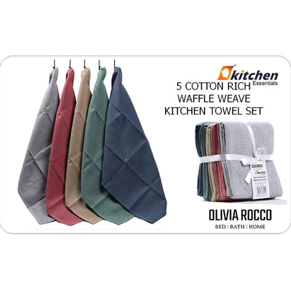 Tea Towel Pack of 20 Waffle Kitchen Tea Towels Cotton Absorbent Long Lasting Catering Bar Dish Towel, Assorted by Olivia Rocco Assorted Tea Towel
