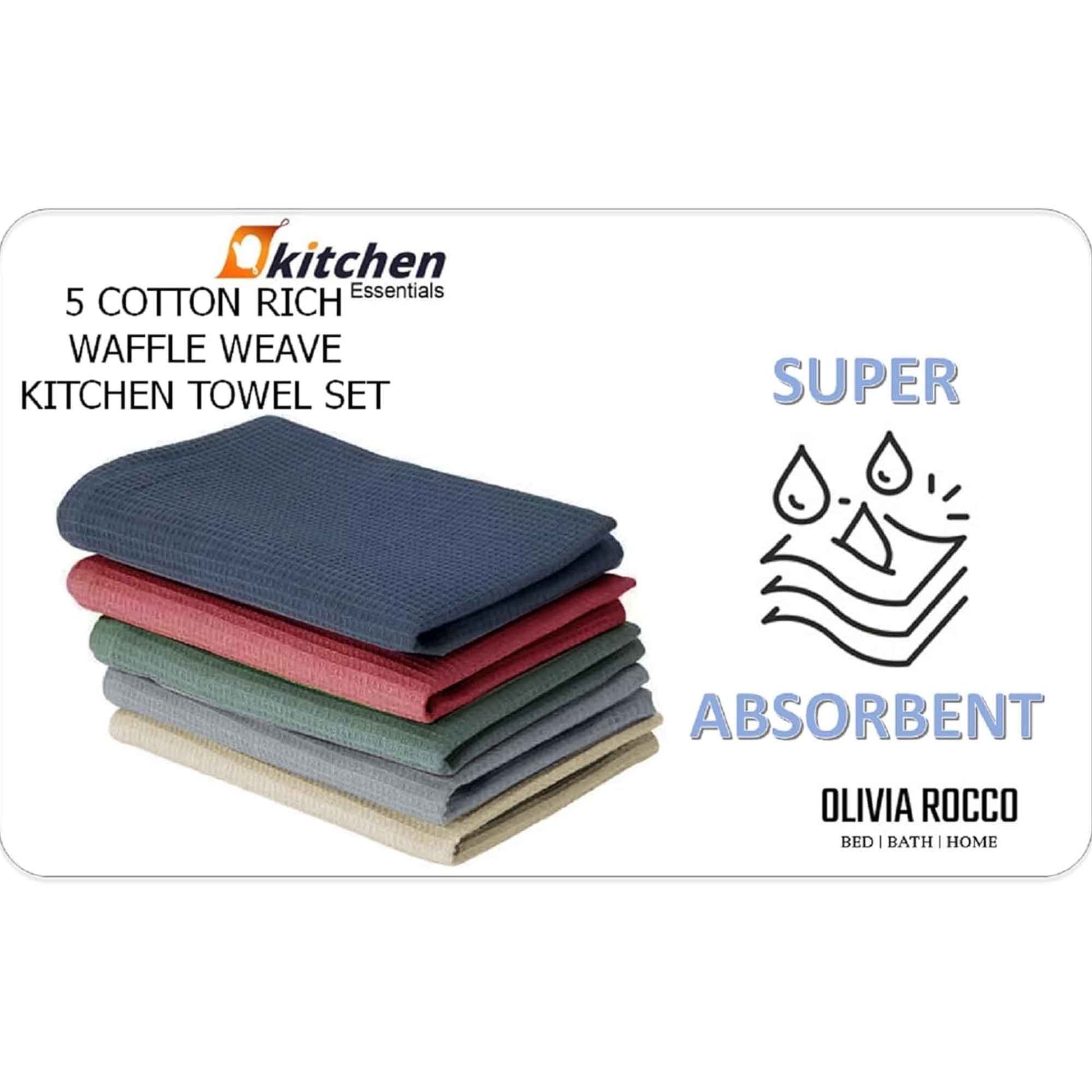 Tea Towel Pack of 20 Waffle Kitchen Tea Towels Cotton Absorbent Long Lasting Catering Bar Dish Towel, Assorted by Olivia Rocco Assorted Tea Towel
