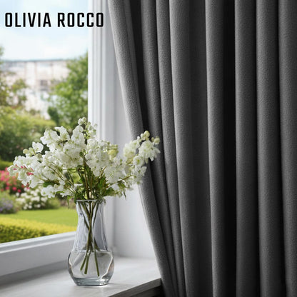 Teddy Thermal Door Curtain Eyelet Ring Top Insulated Cosy Panel for Bedroom Living Room Energy Saving by Olivia Rocco Grey Curtain