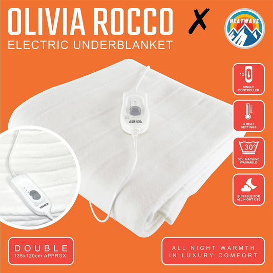 Ultra Soft Electric Heated Underblanket with with Adjustable Heat Settings & Overheat Protection in Single Double King Sizes by OLIVIA ROCCO Throw